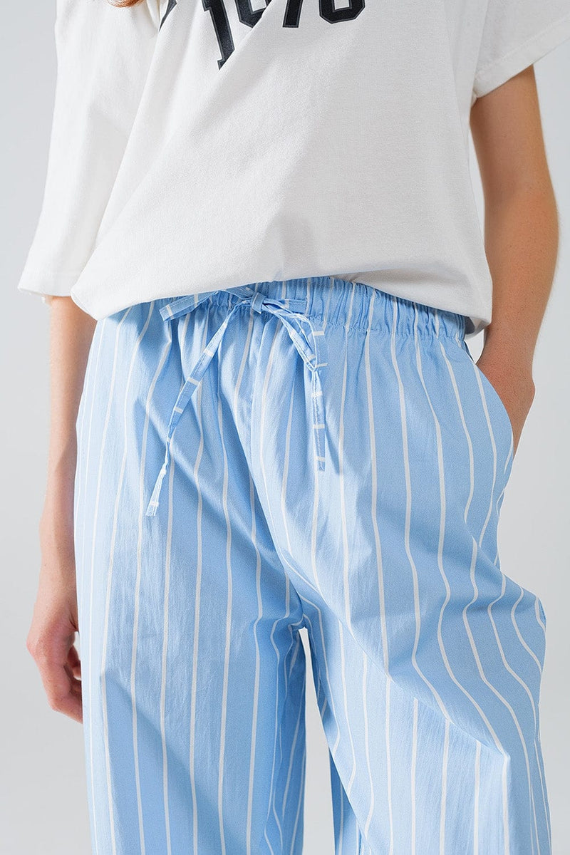 Q2 Women's Pants & Trousers Blue Striped Fluid Long Trousers