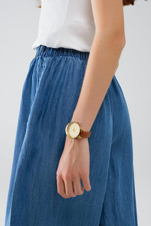 Q2 Women's Pants & Trousers Blue Tencel Denim-Style Wide-Leg Fluid Pants