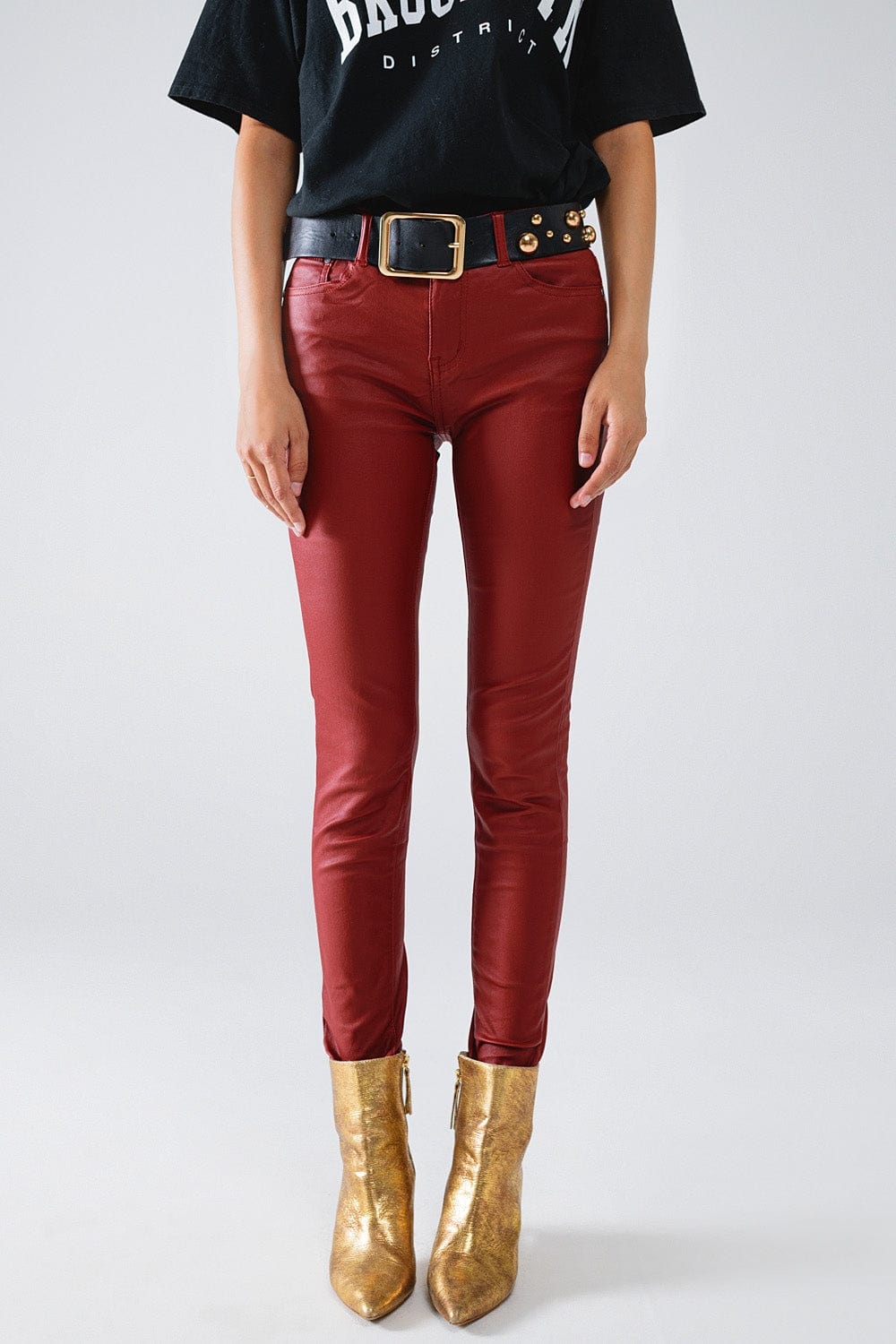 Q2 Women's Pants & Trousers Bordeaux Faux Leather Super Skinny Pants