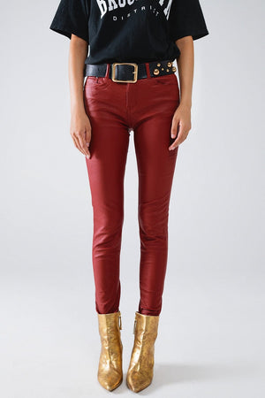 Q2 Women's Pants & Trousers Bordeaux Faux Leather Super Skinny Pants