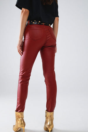 Q2 Women's Pants & Trousers Bordeaux Faux Leather Super Skinny Pants