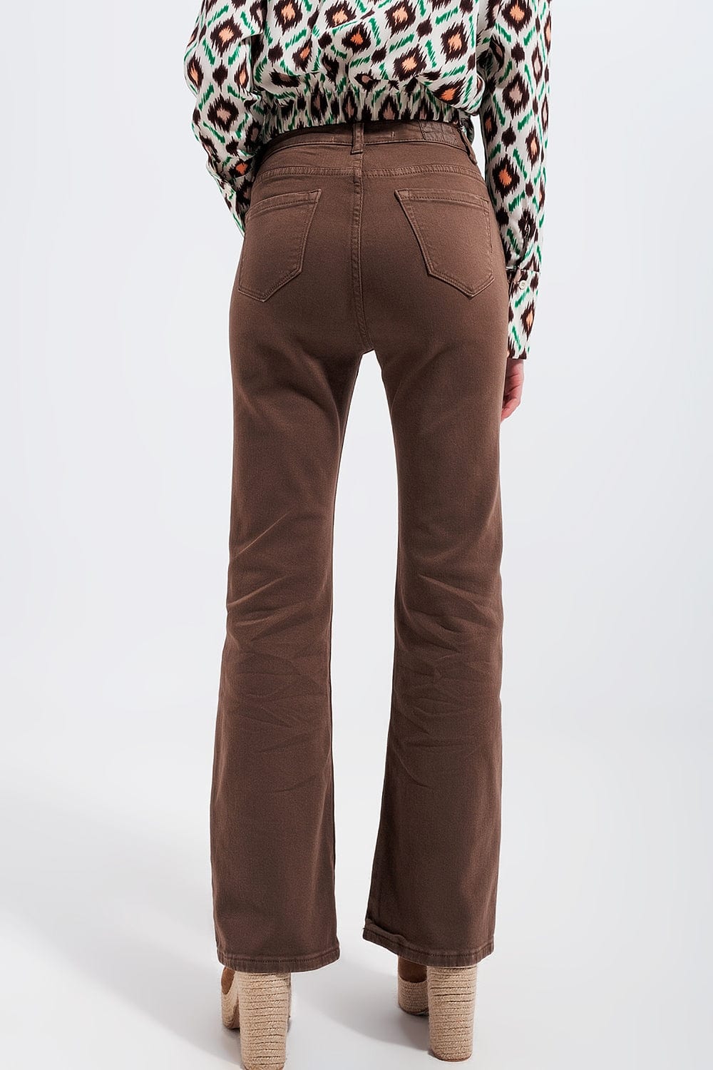 Q2 Women's Pants & Trousers Brown Flared Jeans