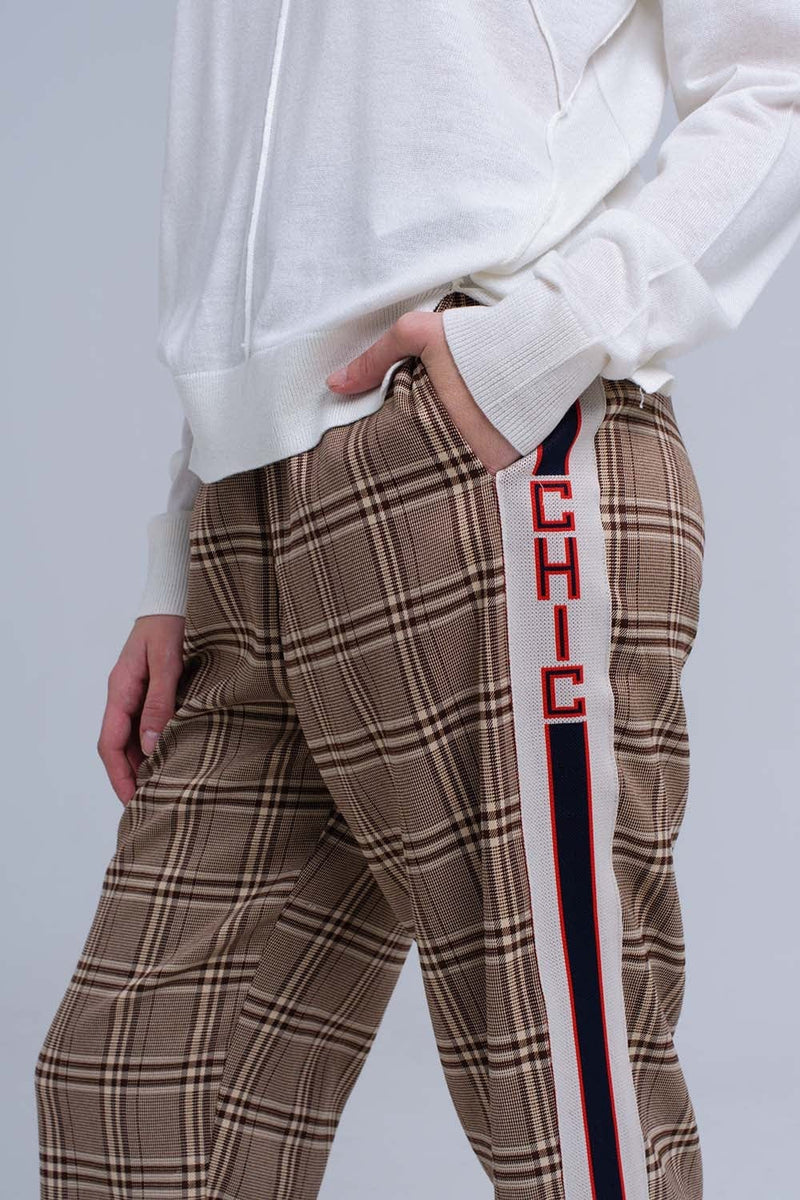 Q2 Women's Pants & Trousers Brown tartan pattern pants