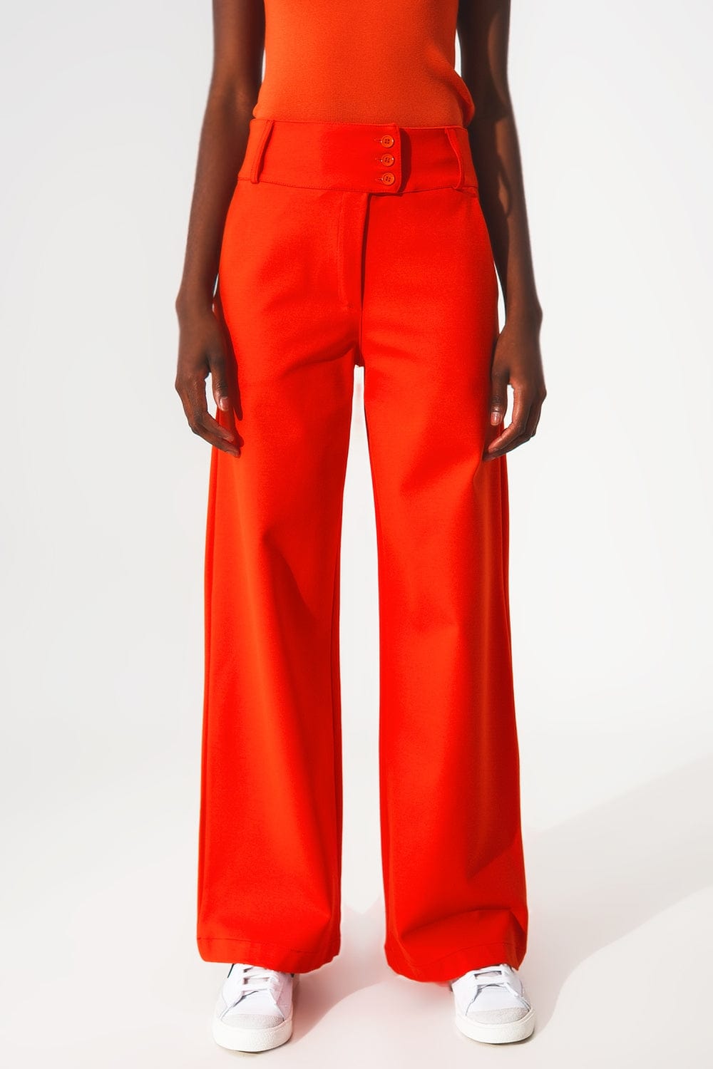 Q2 Women's Pants & Trousers Button Detail Wide Leg Pants in Orange