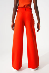 Q2 Women's Pants & Trousers Button Detail Wide Leg Pants in Orange