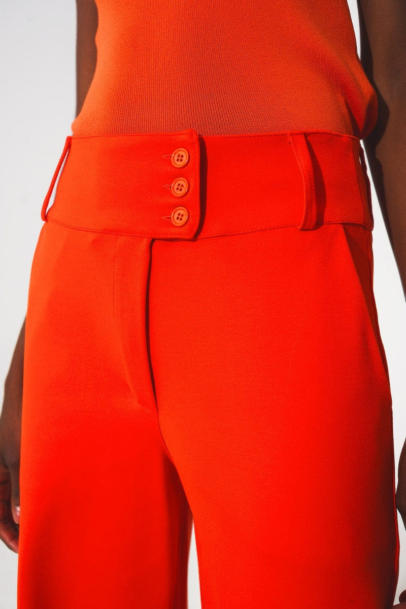Q2 Women's Pants & Trousers Button Detail Wide Leg Pants in Orange