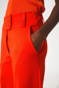 Q2 Women's Pants & Trousers Button Detail Wide Leg Pants in Orange