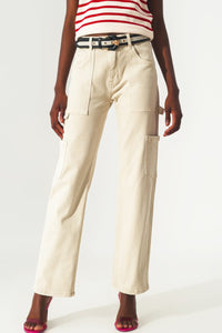 Q2 Women's Pants & Trousers Cargo Pants in Beige