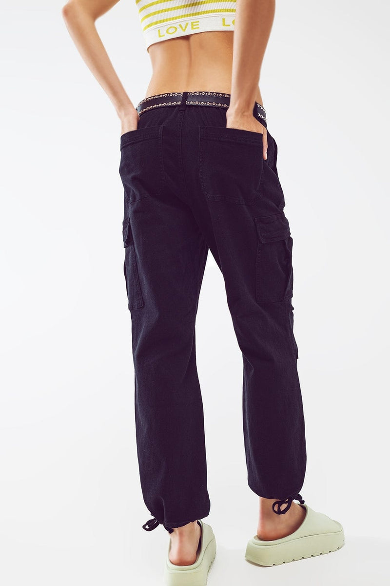 Q2 Women's Pants & Trousers Cargo Pants With Tassel Ends In Black