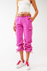 Q2 Women's Pants & Trousers Cargo Pants with Tassel Ends in Fuchsia