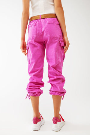 Q2 Women's Pants & Trousers Cargo Pants with Tassel Ends in Fuchsia