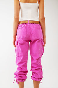 Q2 Women's Pants & Trousers Cargo Pants with Tassel Ends in Fuchsia