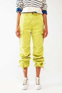 Q2 Women's Pants & Trousers Cargo Pants With Tassel Ends In Lime