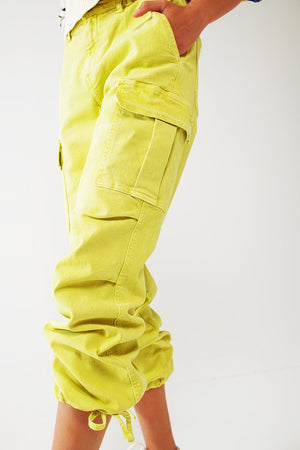 Q2 Women's Pants & Trousers Cargo Pants With Tassel Ends In Lime