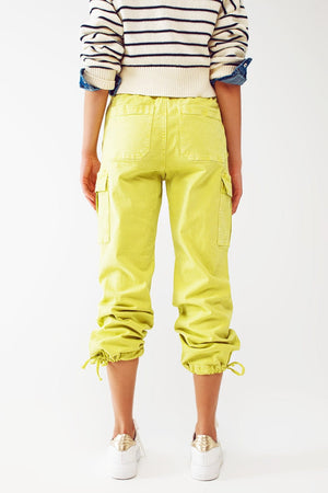 Q2 Women's Pants & Trousers Cargo Pants With Tassel Ends In Lime