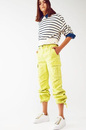 Q2 Women's Pants & Trousers Cargo Pants With Tassel Ends In Lime