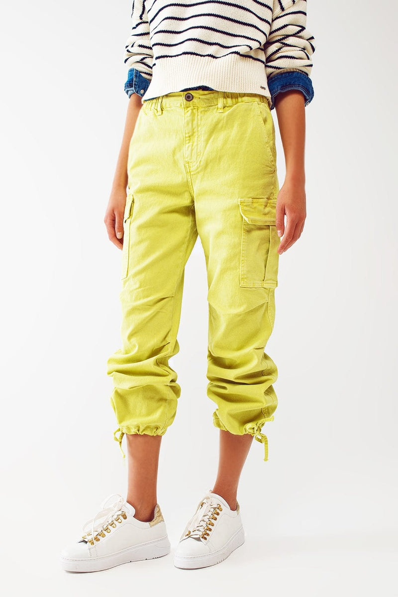 Q2 Women's Pants & Trousers Cargo Pants With Tassel Ends In Lime