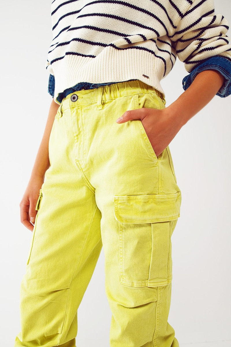 Q2 Women's Pants & Trousers Cargo Pants With Tassel Ends In Lime