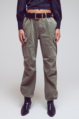 Q2 Women's Pants & Trousers Cargo Pants With Tassel Ends In Military Green