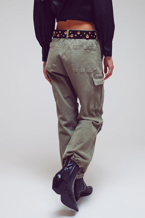 Q2 Women's Pants & Trousers Cargo Pants With Tassel Ends In Military Green