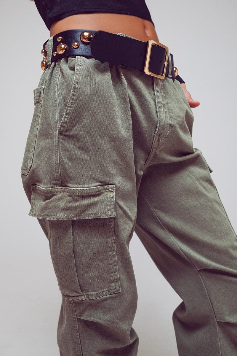 Q2 Women's Pants & Trousers Cargo Pants With Tassel Ends In Military Green