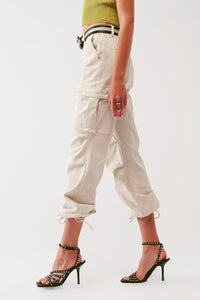 Q2 Women's Pants & Trousers Cargo Pants with Tassel ends in Sand