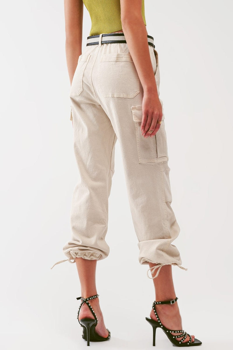 Q2 Women's Pants & Trousers Cargo Pants with Tassel ends in Sand