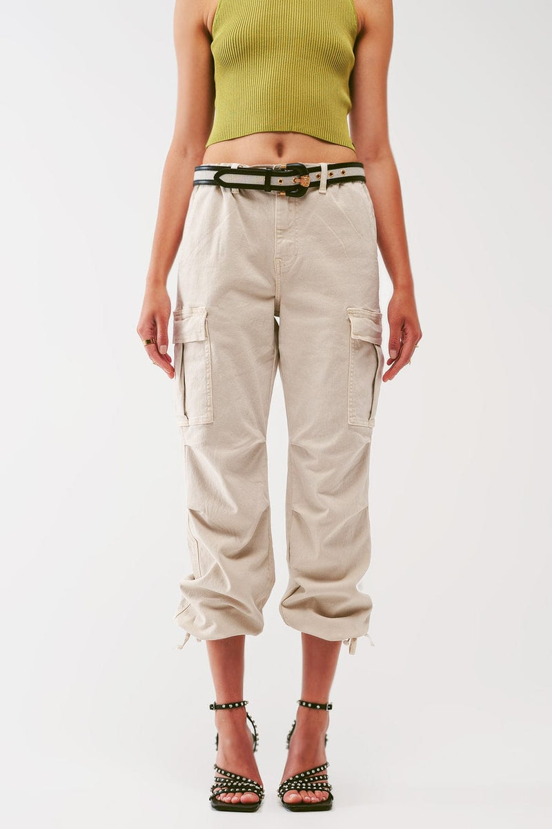 Q2 Women's Pants & Trousers Cargo Pants with Tassel ends in Sand