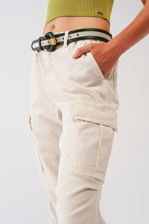 Q2 Women's Pants & Trousers Cargo Pants with Tassel ends in Sand