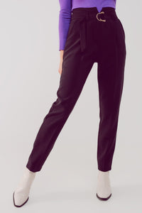 Q2 Women's Pants & Trousers Cigarette Pants with Paper-Bag Waist in Black