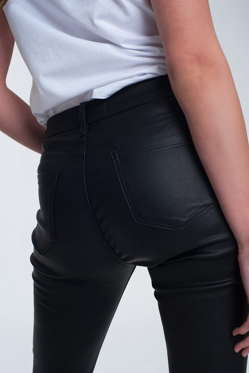 Q2 Women's Pants & Trousers Coated Pants in Black