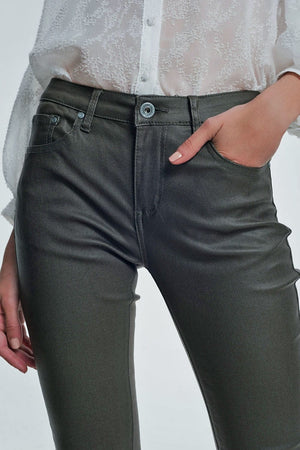 Q2 Women's Pants & Trousers Coated Pants in Khaki