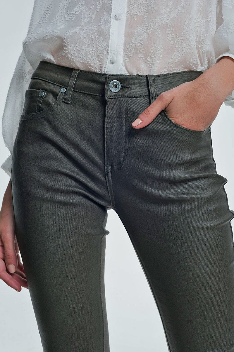 Q2 Women's Pants & Trousers Coated Pants in Khaki