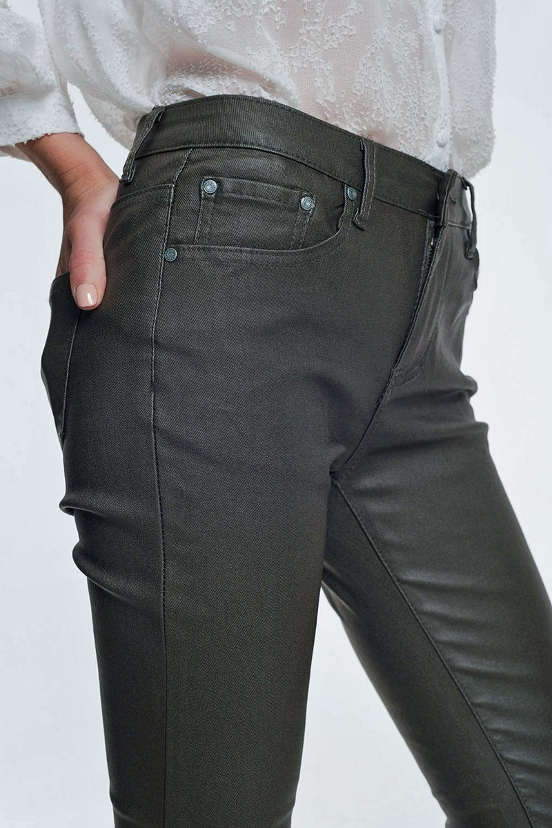 Q2 Women's Pants & Trousers Coated Pants in Khaki