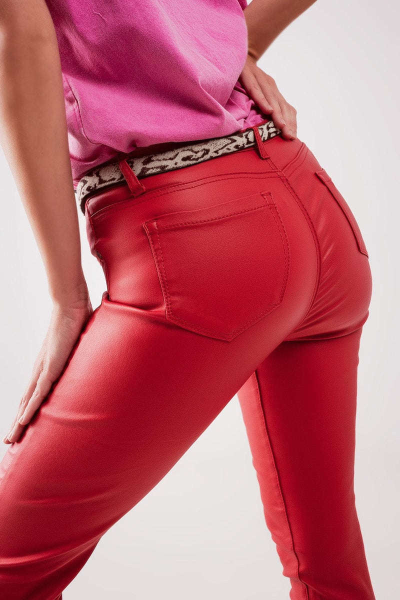 Q2 Women's Pants & Trousers Coated Pants in Red