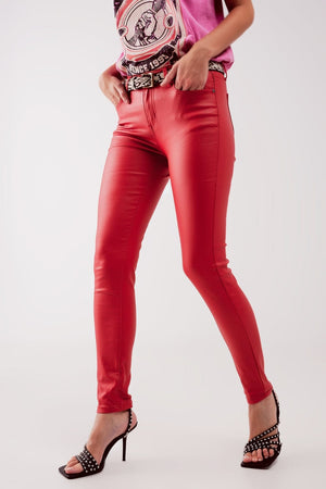 Q2 Women's Pants & Trousers Coated Pants in Red