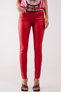 Q2 Women's Pants & Trousers Coated Pants in Red