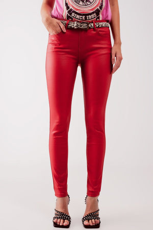 Q2 Women's Pants & Trousers Coated Pants in Red