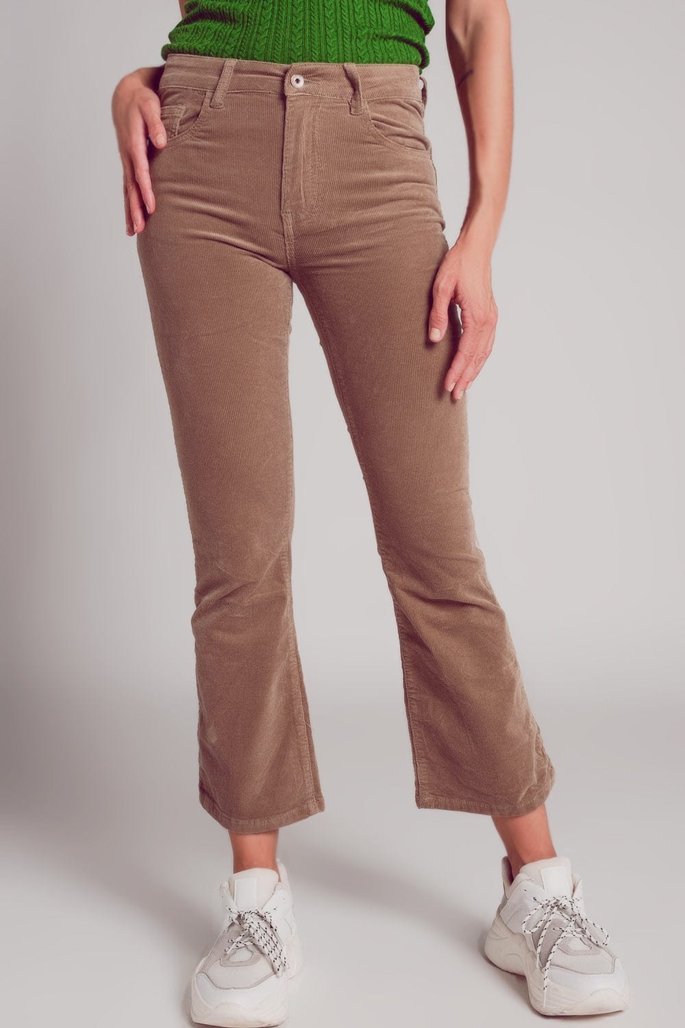 Q2 Women's Pants & Trousers Cord Flare in Beige