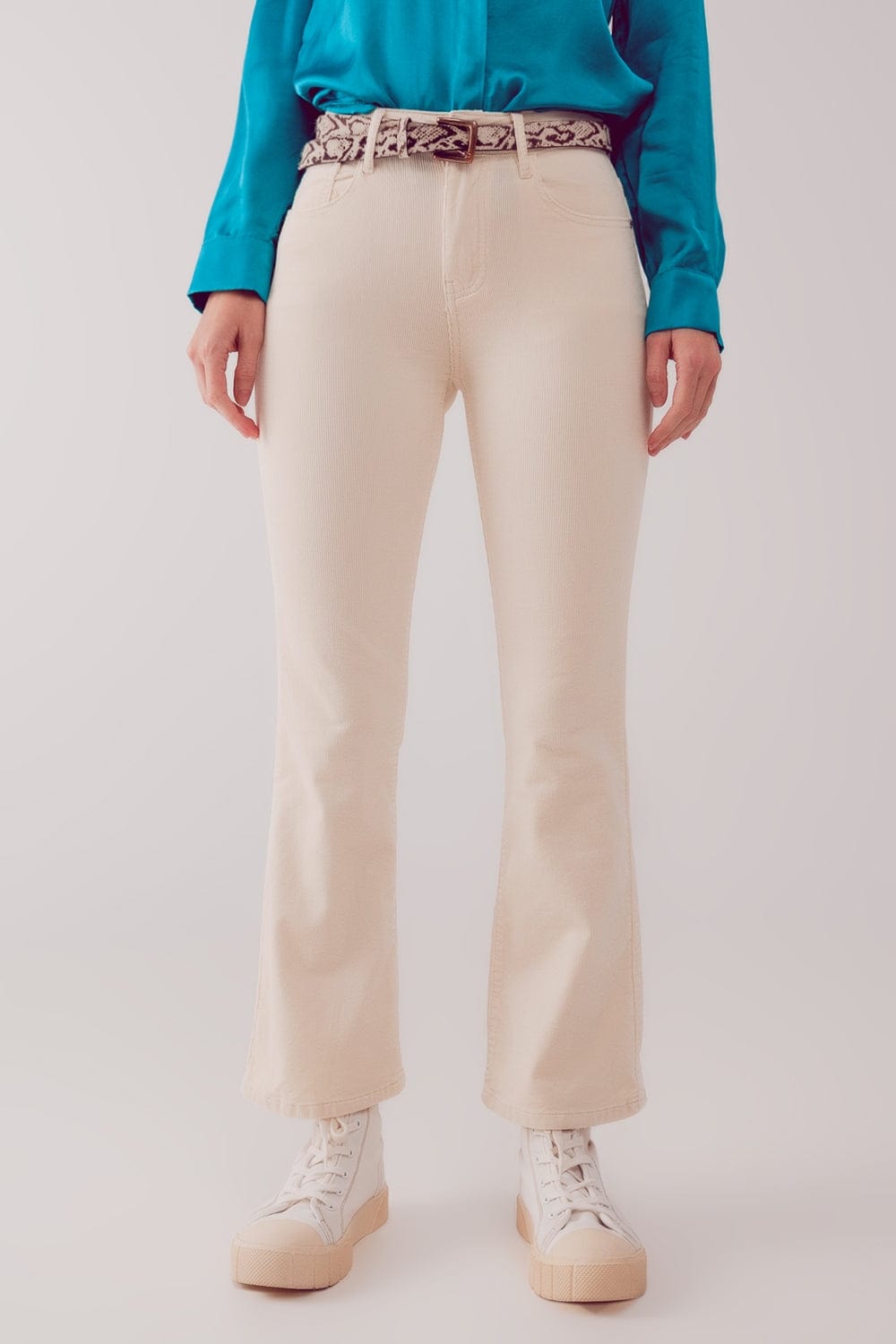 Q2 Women's Pants & Trousers Cord Flare in Cream