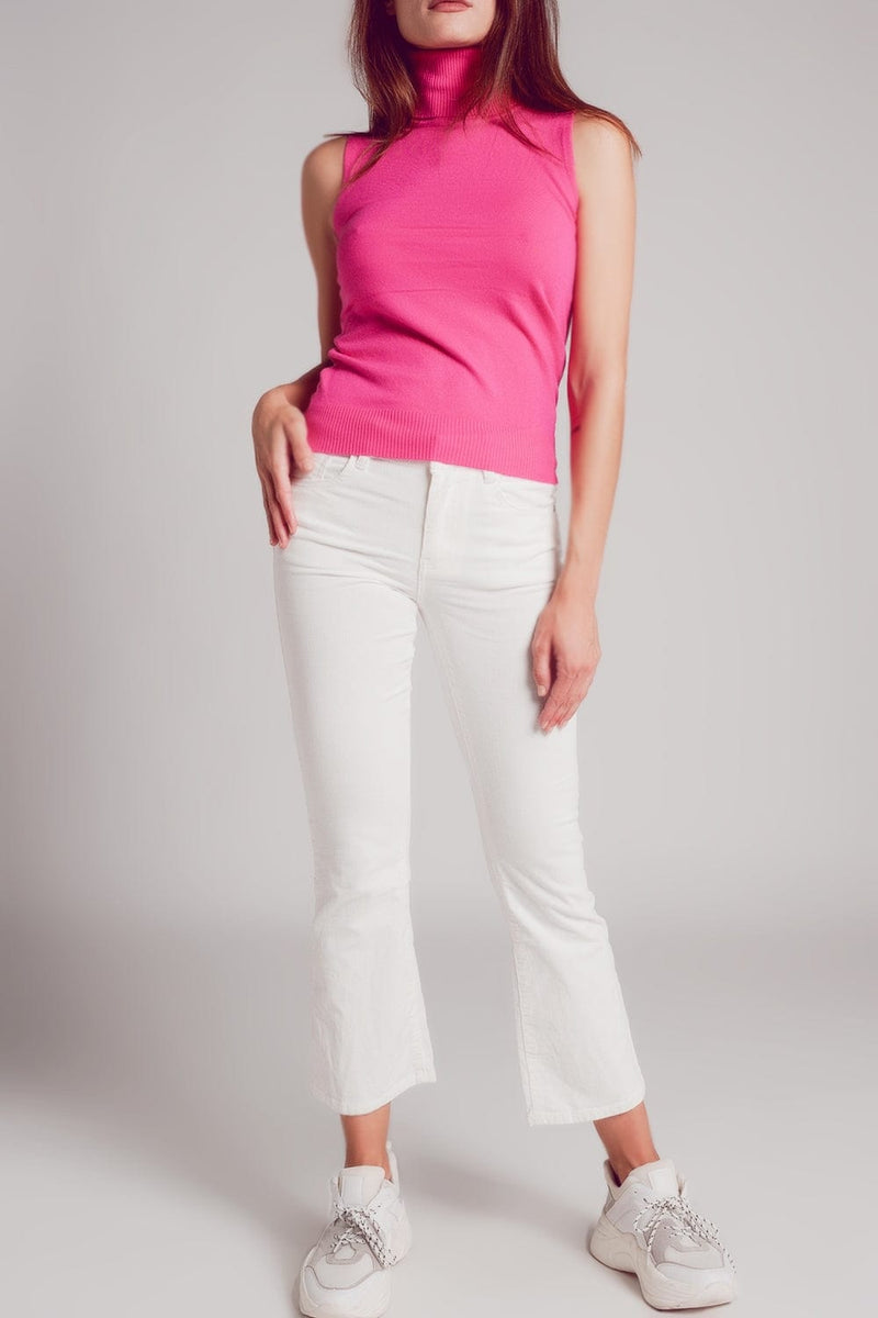 Q2 Women's Pants & Trousers Cord Flare in White