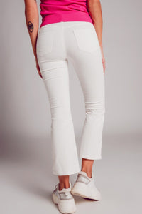 Q2 Women's Pants & Trousers Cord Flare in White