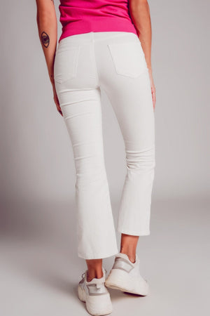 Q2 Women's Pants & Trousers Cord Flare in White