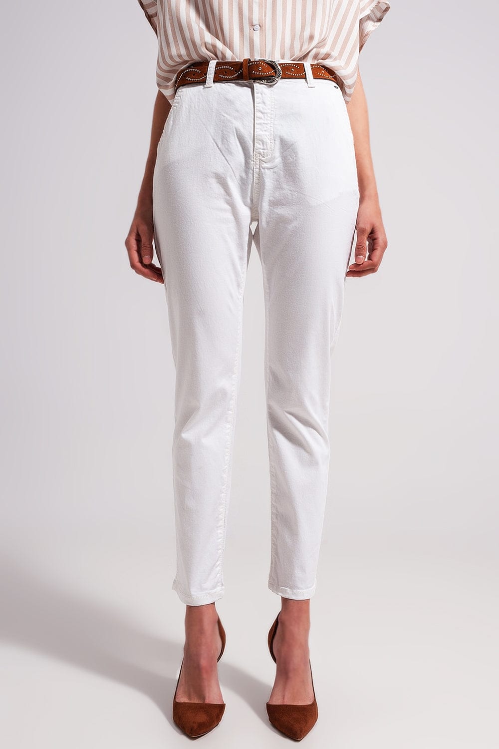 Q2 Women's Pants & Trousers Cotton Blend Pants in White