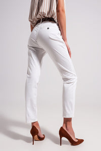 Q2 Women's Pants & Trousers Cotton Blend Pants in White