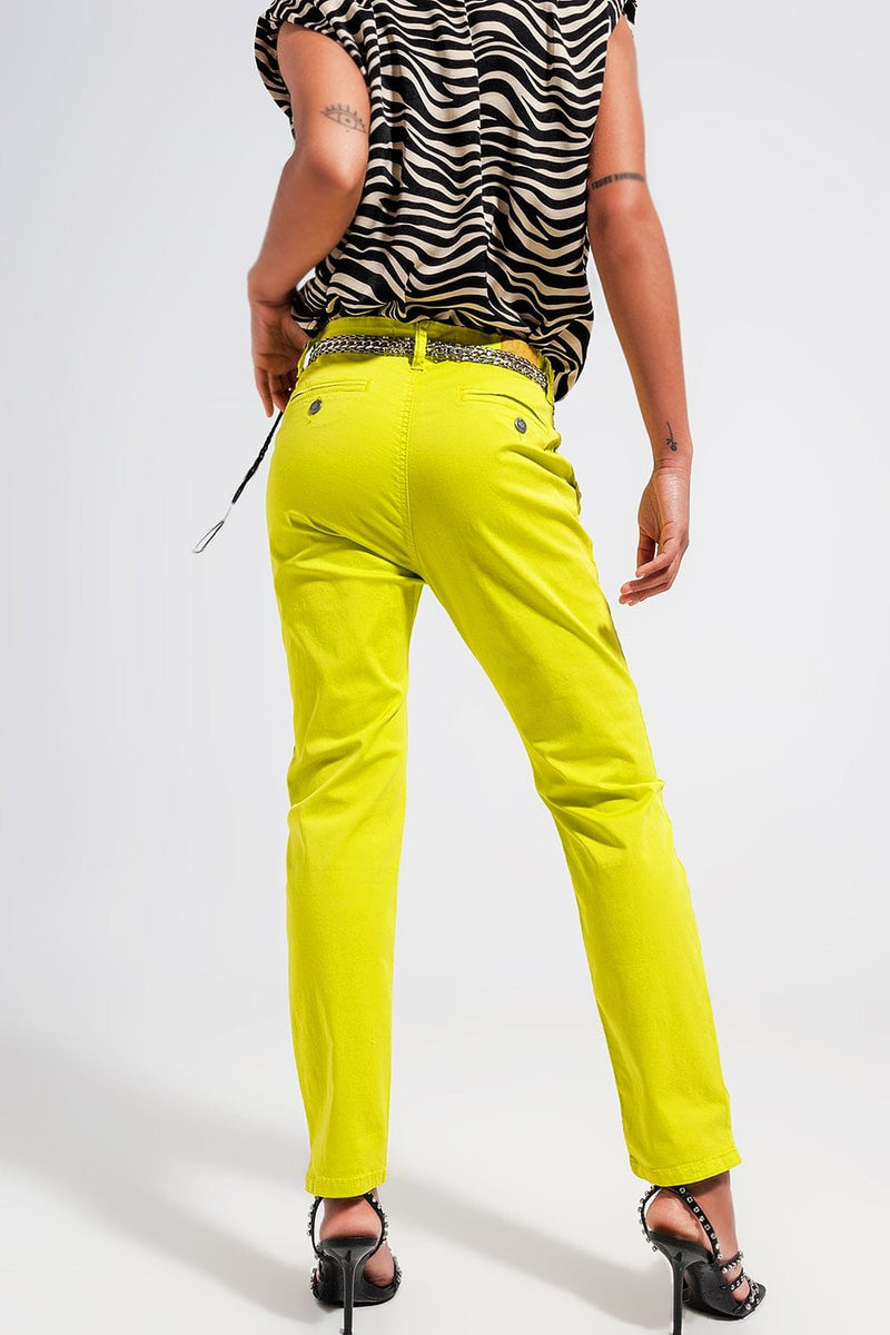 Q2 Women's Pants & Trousers Cotton Blend Pants in Yellow