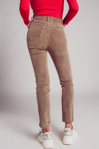 Q2 Women's Pants & Trousers Cotton Skinny Cord Pants in Beige