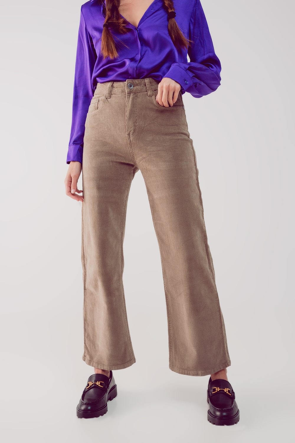 Q2 Women's Pants & Trousers Cropped Cord Pants in Beige