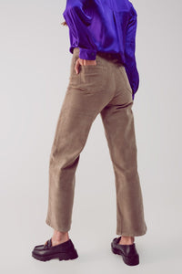 Q2 Women's Pants & Trousers Cropped Cord Pants in Beige