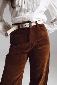 Q2 Women's Pants & Trousers Cropped Cord Pants In Brown